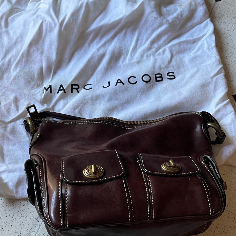 Marc Jacobs Dark Brown Leather Messenger Bag with dusty
